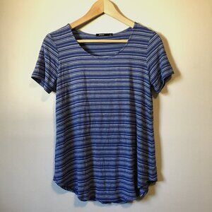 Made in Canada Blue & White Barcode Striped Rayon Blend Tee